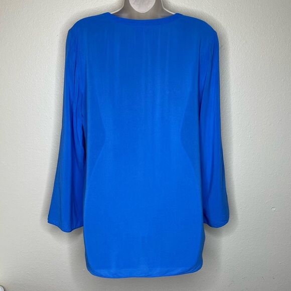Lilly Pulitzer Blue Popover Roll Tab Long Sleeve Rayon Shirt Women Medium FLAWED - Picture 6 of 13